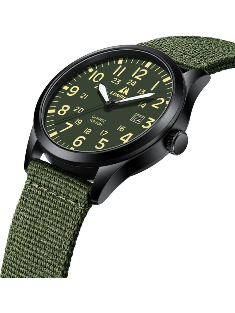 Men's Green Nylon Strap Stylish Luminous Unisex Military Tactical Casual Watch - Picture 3 of 6